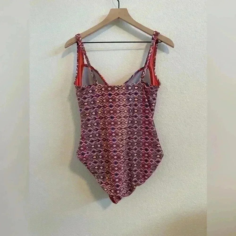 La Blanca // EUC Orange Aztec Ruched One Piece Swimsuit - Picture 2 of 3